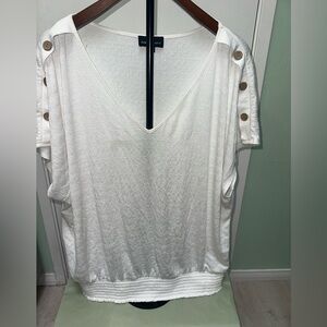 Elegant White Button-Sleeve Blouse